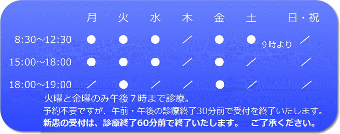 呼吸器内科・内科診療時間